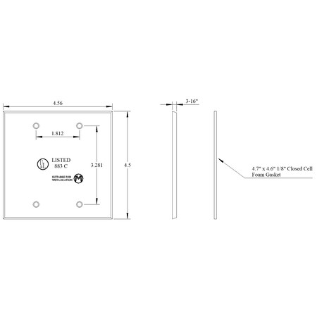 Mulberry Electrical Box Cover, 2 Gangs Gang, Aluminum, Blank Cover Type 30283Z